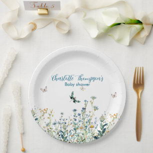 Blaue und grüne Wildblume Pappteller