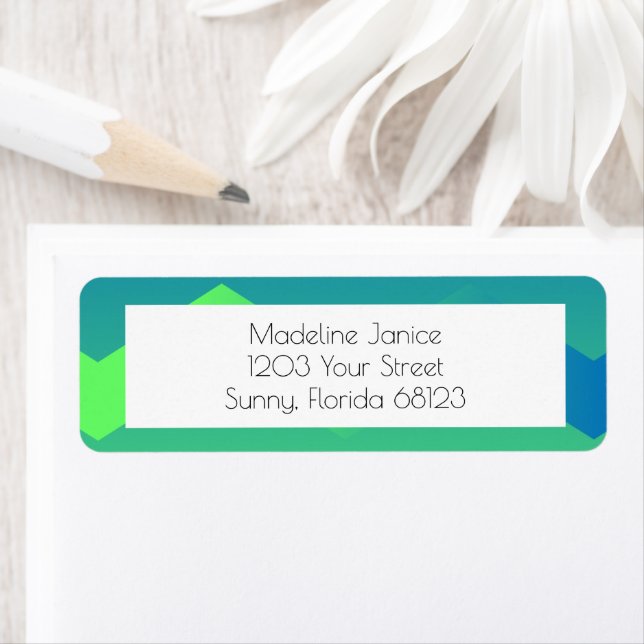 Blaue und grüne Zickzack Rücksendeadressen-Aufkleb (Insitu)