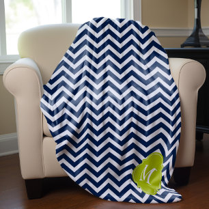 Blaue und grüne Zigzag-Muster Monogram Fleecedecke