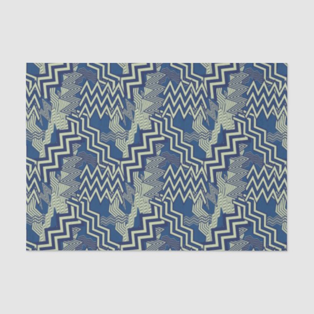 Blaue und grüne Zigzag-Muster Seidenpapier (Vorderseite)