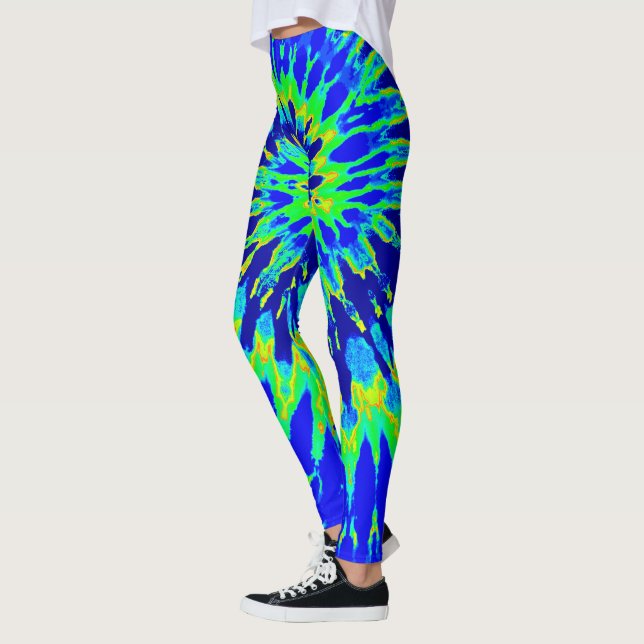 Blaue und kalte grüne Spirituosen-Gefärbte Krawatt Leggings (Links)