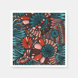Blaue und korallenrote abstrakte 3D-Zentangle-Must Serviette