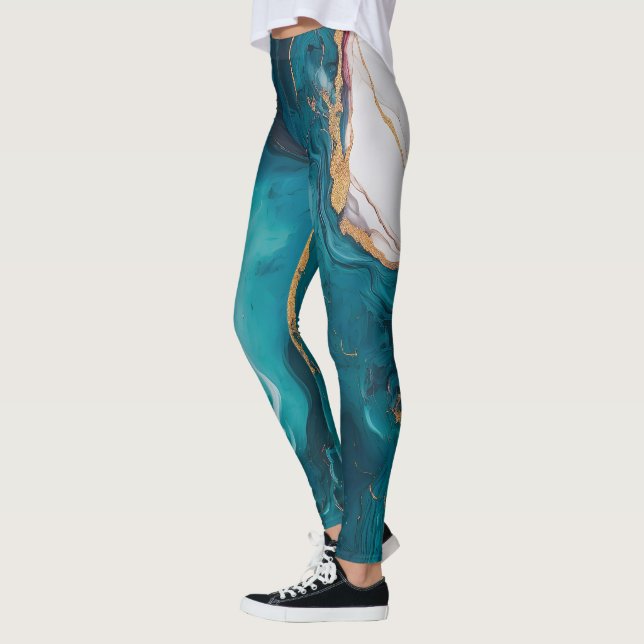 Blaue und Krabrote Marmor-Eleganz Leggings (Links)