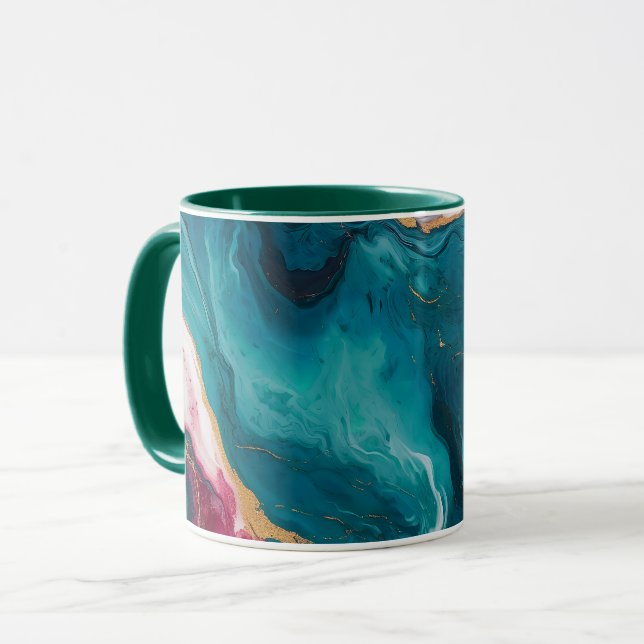 Blaue und Krabrote Marmor-Eleganz Tasse (Vorderseite Links)