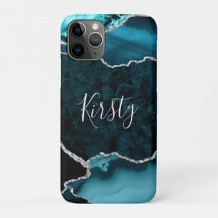 Blaue und künstliche Silber-Glitter-Marmor-Achat Case-Mate iPhone Hülle