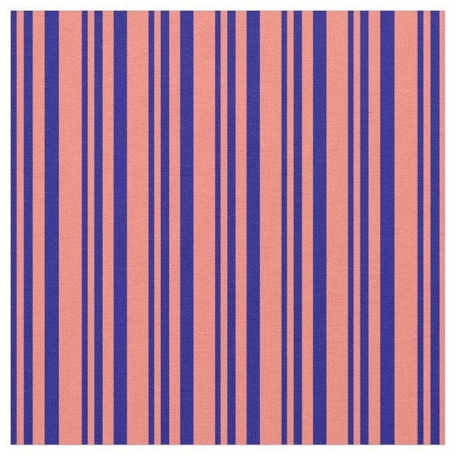 Blaue und lachsfarbene Streifenmuster Stoff (Nahaufnahme)