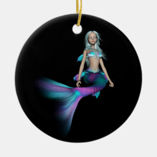 Blaue und lila 3D Meerjungfrau 4 Keramik Ornament