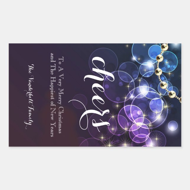 Blaue und Lila Blase Weihnachtswein-Etikett Rechteckiger Aufkleber (Vorderseite)