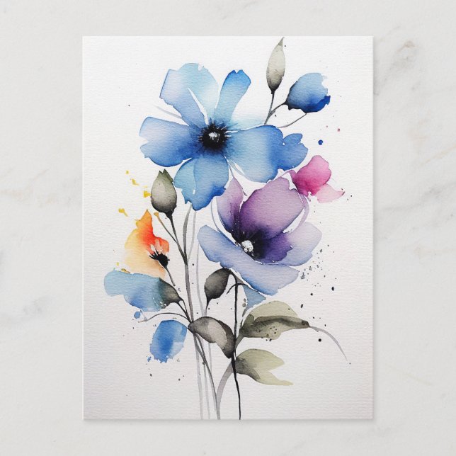 Blaue und Lila Blume Postkarte (Vorderseite)
