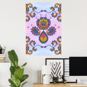 Blaue und Lila Blumenkunst, Mehndi Blue Bliss Poster
