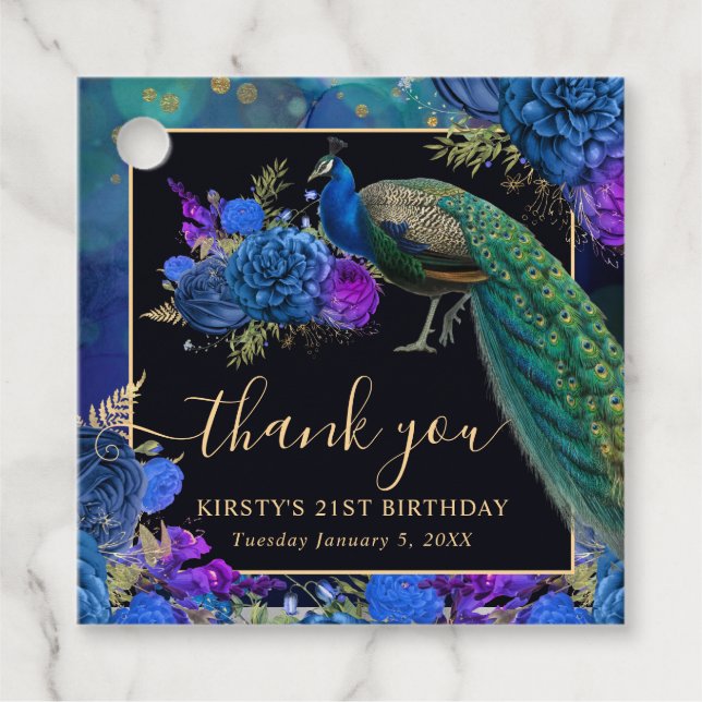 Blaue und Lila Blumenpfanne Geburtstag Geschenkanhänger (Vorderseite)