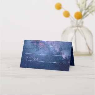 Blaue und Lila Galaxie-Hochzeit Platzkarte