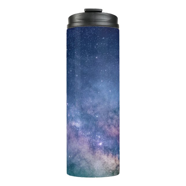 Blaue und lila Galaxie Thermosbecher (Vorderseite)