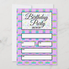 Blaue und Lila Geburtstagsgeschenke Einladung
