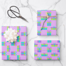 Blaue und Lila Geburtstagsgeschenke Geschenkpapier Set