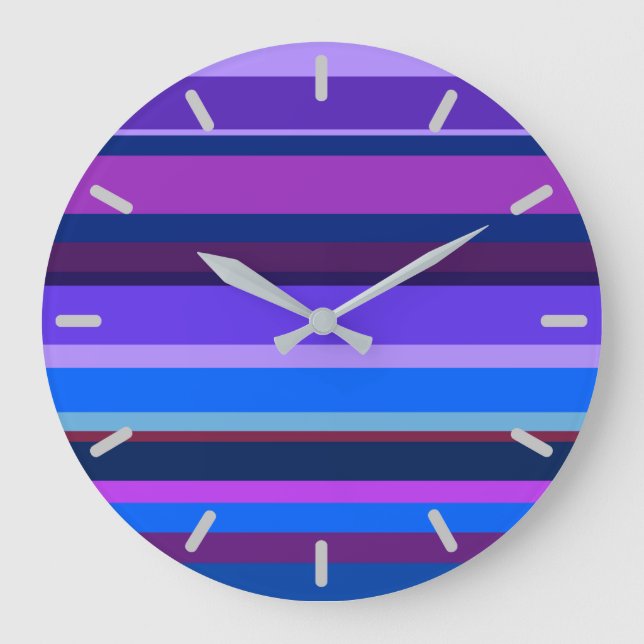 Blaue und lila horizontale Streifen Große Wanduhr (Vorderseite)