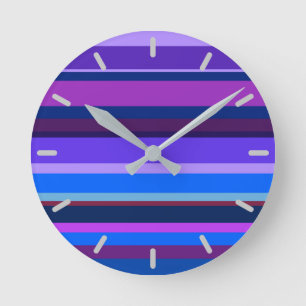 Blaue und lila horizontale Streifen Runde Wanduhr