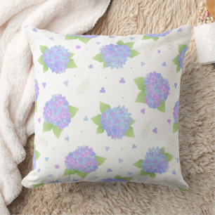 Blaue und lila Hortensien-Blumenmuster Kissen