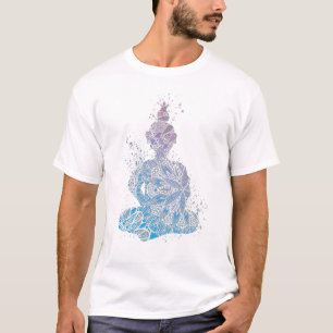 Blaue und Lila Mandala Buddha-Silhouette T-Shirt