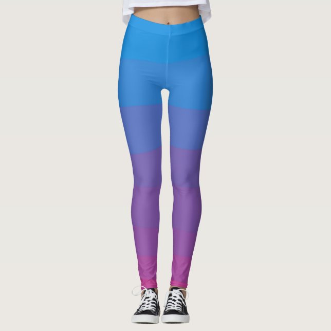 Blaue und lila Omelfarben Streifen Leggings (Vorderseite)