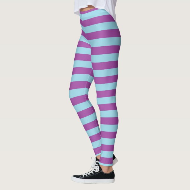 Blaue und lila Pastellstreifen Leggings (Links)