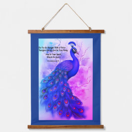 Blaue und Lila Pfaue Wandteppich Mit Holzrahmen