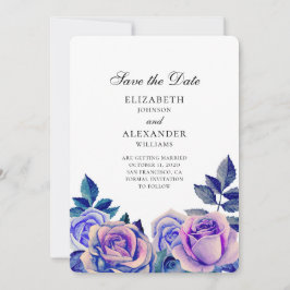 Blaue und lila Rose Hochzeit speichern das Datum Save The Date