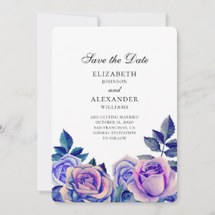 Blaue und lila Rose Hochzeit speichern das Datum Save The Date