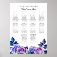 Blaue und lila Rose. Hochzeitstabelle