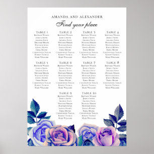 Blaue und lila Rose. Hochzeitstabelle Poster