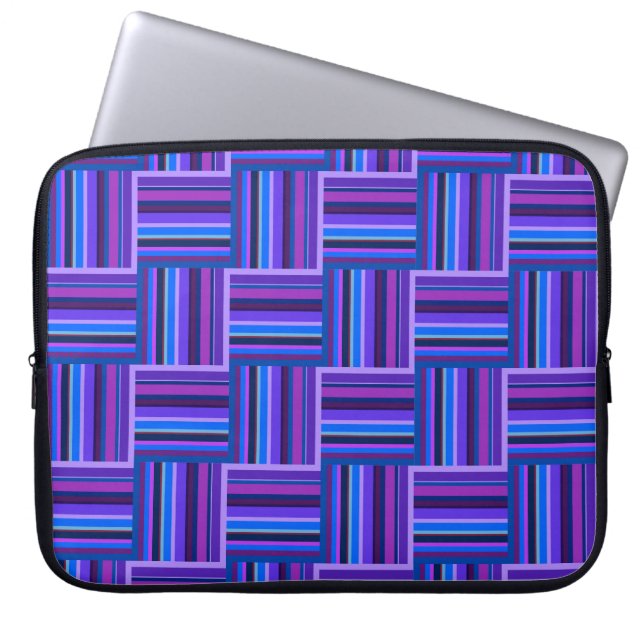 Blaue und lila Streifen Laptopschutzhülle (Vorderseite)