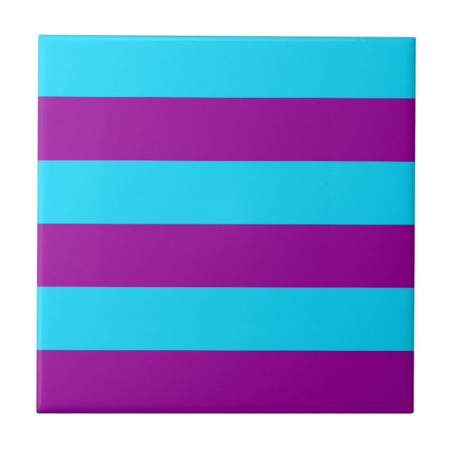 Blaue und Lila Streifengestaltung Fliese (Vorderseite)