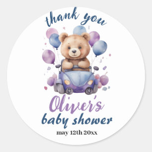 Blaue und lila Teddybärenballons Babydusche Runder Aufkleber