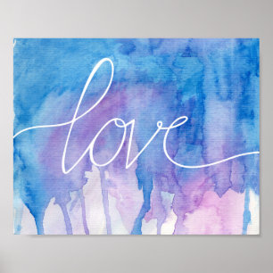 Blaue und Lila Wasserfarbe - Liebe   Poster