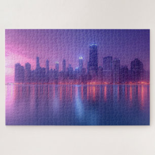 Blaue und Lila Wolkenkratzer Landschaft Puzzle