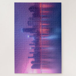 Blaue und Lila Wolkenkratzer Landschaft Puzzle