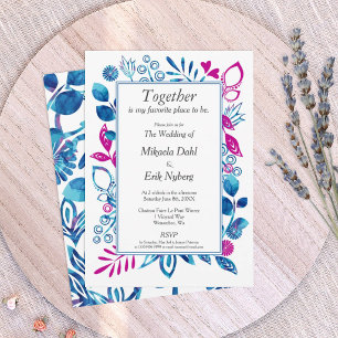 Blaue und Magenta-Rosa-Hochzeit Einladung