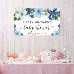 Blaue und Marineblaue Blumen Baby Shower Willkomme Banner
