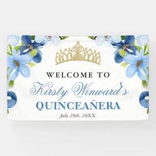 Blaue und marineblaue Blumen heißen Quinceanera wi Banner