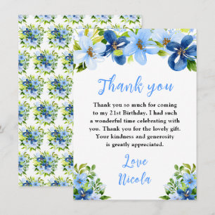 Blaue und marineblaue Blumen mit Laub Geburtstag Dankeskarte