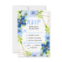 Blaue und marineblaue Blumen mit Laub Hochzeit