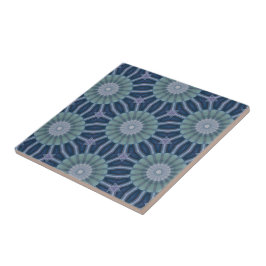 Blaue und marineblaue geometrische Kaleidoskop-Mus Fliese