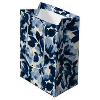 Blaue und marineblaue malerische Blumenmuster Mittlere Geschenktüte