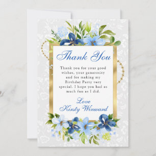 Blaue und marineblaue Sommerblumen Gold Geburtstag Dankeskarte