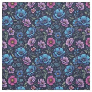 Blaue und mauvefarbene Blumen Stoff