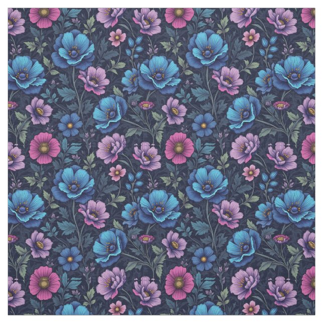 Blaue und mauvefarbene Blumen Stoff (Muster)