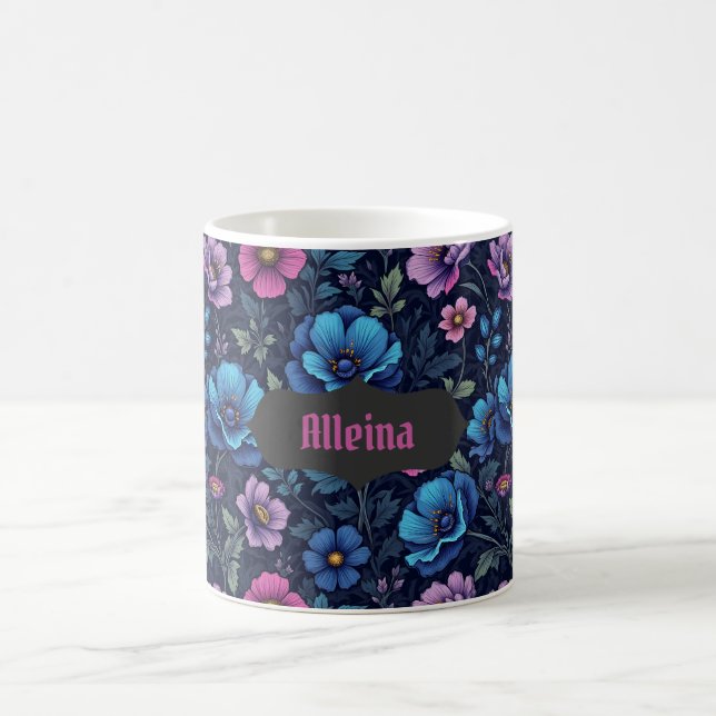 Blaue und mauvefarbene Blüten Kaffeetasse (Mittel)
