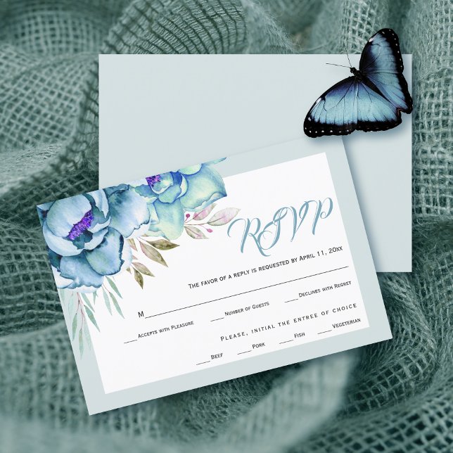 Blaue und minzgrün Aquarellfarben Hochzeit RSVP Karte (Von Creator hochgeladen)