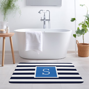Blaue und Navy gestreifte Monogramm Badematte