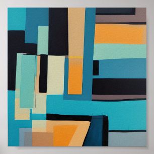 Blaue und orange abstrakte Rechtecke Poster